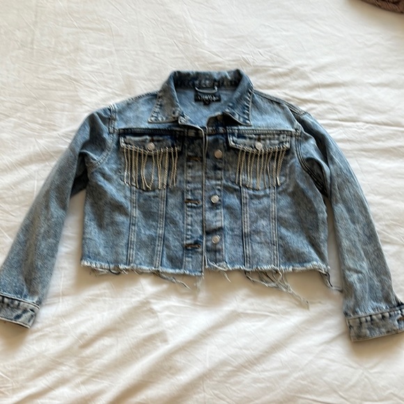 Blue Jean jacket faux diamond fringe detailing size M - Picture 7 of 14
